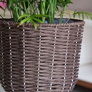 Woven Flower Pot Stand With Wooden Legs Minimalist Design For Indoor Home Use Circular Floor Standing Plant <b>Basket</b> - Product Image 3