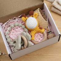 Ensemble cadeau pour bébé : Jouet de dentition personnalisé en silicone pour nouveau-né, hochet en bois et jouets de dentition en coton