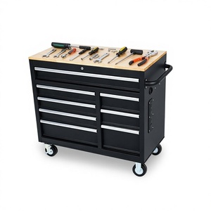 Chariot à outils mobile transfrontalier en bois massif noir, armoire à outils robuste, établi de réparation multifonctionnel à tiroirs multiples - Product Image 1