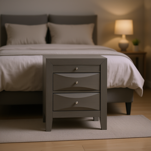 Comodino Grigio con 3 Cassetti, Mobile Moderno in Legno per Camera da Letto - Product Image 2