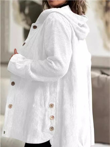 Cardigan à boutonnage simple pour femme, nouveau style, à capuche, coupe ample, en velours côtelé, manteau décontracté pour femme - Product Image 3