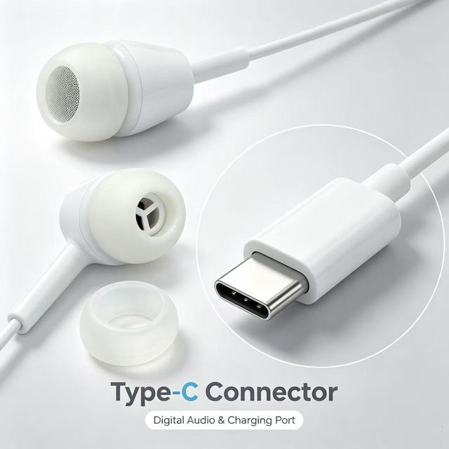 High Fidelity Type C Wired Earbud ENC Noise Cancelling IPX-4 Waterproof Elegant White Gold In-Ear Design APT-X Support 2m Cord