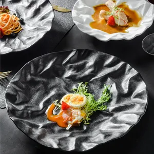 Nordic Ceramic Dinner Plate Dish Home Restaurant Creative French Relievo Black White Minimalist Porcelain Bowl Dinnerware Set