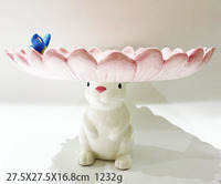 Assiette créative en céramique pieds hauts lapin de pâques lotus assiette à gâteau de mariage européen décor à la maison en céramique plat à biscuits aux fruits lapin