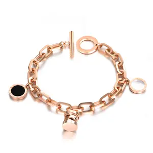 2022 Wholesale Fashion Jewelry Stainless Steel Chain Link Toggle Clasp Rose Gold Shell Charms Bracelet