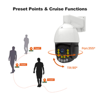 Cámara de Vigilancia IP POE PTZ con Zoom Óptico de 18X, 5MP, Detección por IA, Visión Nocturna, Resistente al Agua IP65, Seguimiento Automático de Personas, HD, 10 Pulgadas