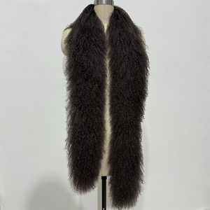 Customize Design Long Style Tibetan <strong>Lamb</strong> Natural Long Hair <strong>Curly</strong> Scarf Mongolian <strong>Lamb</strong> <strong>Fur</strong> Scarf - Product Image 1
