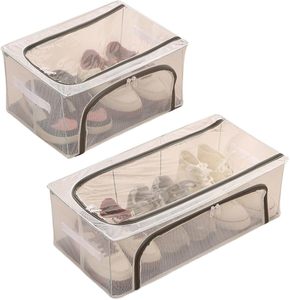 Boîte de rangement pliable pour chaussures en PVC transparent avec cadre en acier, conception sans assemblage pour le rangement sous le lit à la maison - Product Image 3
