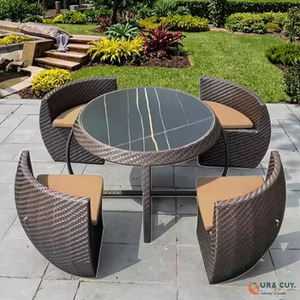 Ensemble de salle à manger d'extérieur moderne table basse portable en rotin et meubles en bois imperméables pour les loisirs dans la cour, le parc ou la <span class=keywords><strong>villa</strong></span> - Product Image 2