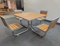 Meubles de parc en acier inoxydable et en plastique HDPE, pour usage commercial, tables de parc carrées d'extérieur, ensemble de bancs et de chaises de pique-nique