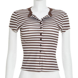 Viviblook Y26TP018 Camiseta Corta a Rayas con Botones para Mujer, Nueva Colección de Verano, Top Corto para Mujer - Product Image 2