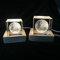 Idée cadeau pour la Fête de la Mi-Automne : Lampe de nuit en cristal artificiel en forme de lune, artisanat cubique, cadeau d'anniversaire personnalisable, boîte cadeau