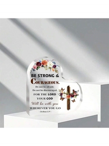 Regalo cristiano Joshua God escritura placa acrílica, fuerte valiente alentador para niños y niñas, escritorio de flores cruzadas en forma de corazón - Product Image 6