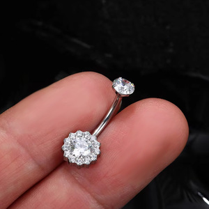 Getta ASTM-F136 Titanium Hypoallergenic Top CZ with Triangle Center Floral Belly Button Navel Ring for Kids Wedding Occasion - Product Image 5