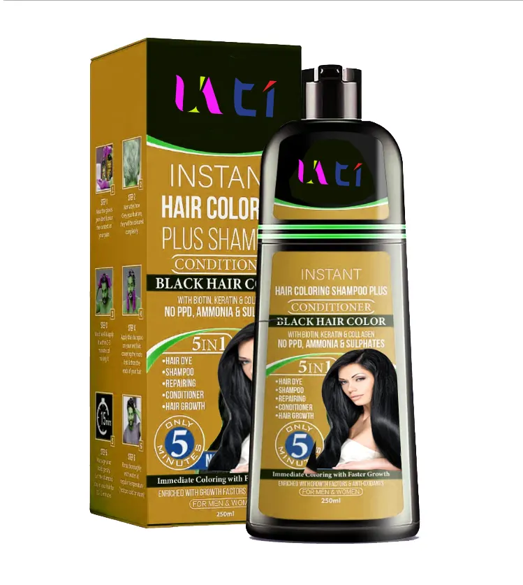 Siyah amonyak ücretsiz Natrual bitkisel boyalı saçlar için şampuan için siyah saç boyası şampuanı değişen gri saç rengi