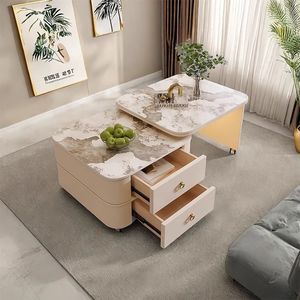 Movable <b>Coffee</b> <b>Table</b> For Living Room Small Apartment Minimalist Style Creamy Light Luxury High End Storage Rotating Square <b>Table</b> - Product Image 3