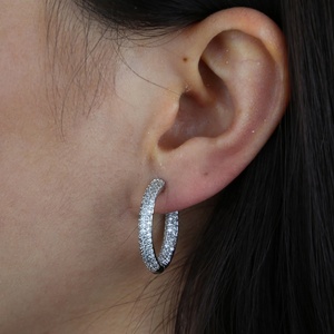 25MM Medium Sized Huggie <strong>Hoop</strong> Earring Rose Gold <strong>Silver</strong> Plated Full Micro Pave 5A CZ Iced Out Women <strong>Hoops</strong> - Product Image 5