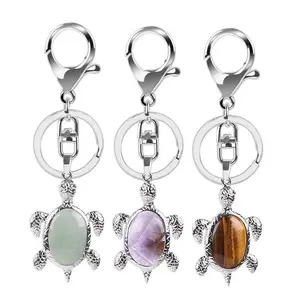 Thời trang rùa Keychain Tiger Eye thạch anh tím Turquoise Malachite Opal Đá tự nhiên Móc Chìa Khóa Tinh thể chữa lành Keyring đá Keychain