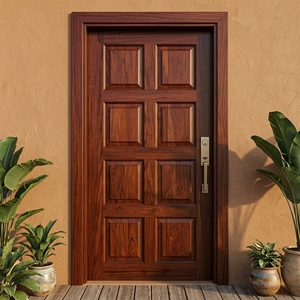Puerta Principal Clásica de 8 Paneles de Madera de Caoba Sólida con Marco de Arquitrave - Product Image 2