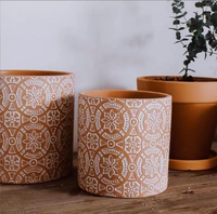 Grosir retro relief tanah liat merah pot bunga sukulen, pot tembikar api keramik, pot tembikar merah bernapas