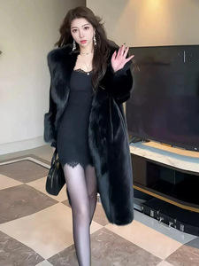 Autumn Winter New Faux Fur Warm Casual <strong>Trench</strong> <strong>Coat</strong> Fashion Temperament Soft Waxy Careless Foreign Style Breathable Long - Product Image 2