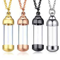 Collier pendentif artisanal transparent en or, or rose, argent, style américain, pour cendres de bébé ou d'animal de compagnie, avec flacon cylindrique
