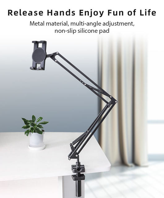 Foldable Multi-Angle Long Arm Lazy Tablet Stand with Clamp 360° Rotation Adjustable Desk Bed Holder for 4.7-12.9" Phone Tablet