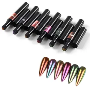 Private Label New Arrival Nail Art Manicure UV Gel Chrome Holographic Mirror Effect Metal Powder Air Cushion Magic Powder Pen