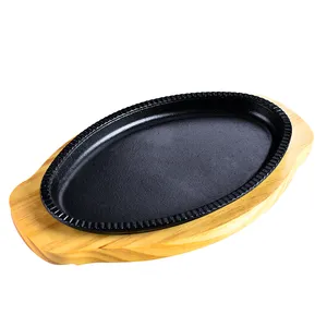 LYROE Regular Cast Iron Fajita Skillet Seasoned with Oil Black Serving Platter for Fajitas, Steak, Sizzler Dishes