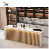 Comptoir de bar de cuisine en marbre, comptoir de bar à cocktails extérieur pour la maison, comptoir de bar rond de luxe avec éclairage LED