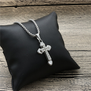 <b>Cross</b> Pendant Necklace Stainless Steel Pave Setting Unisex Fashion Jewelry Gift - Product Image 2