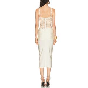 Vestido de fiesta elegante y modesto de marca personalizada para primavera, vestido sexy con tirantes finos y ojales, vestido recto de satén para verano y playa. - Product Image 2