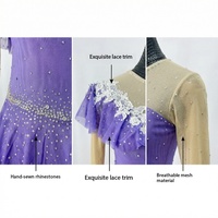 Justaucorps de sport à manches longues pour femme et enfant, violet, orné de strass et cristaux brillants, pour patinage artistique et danse