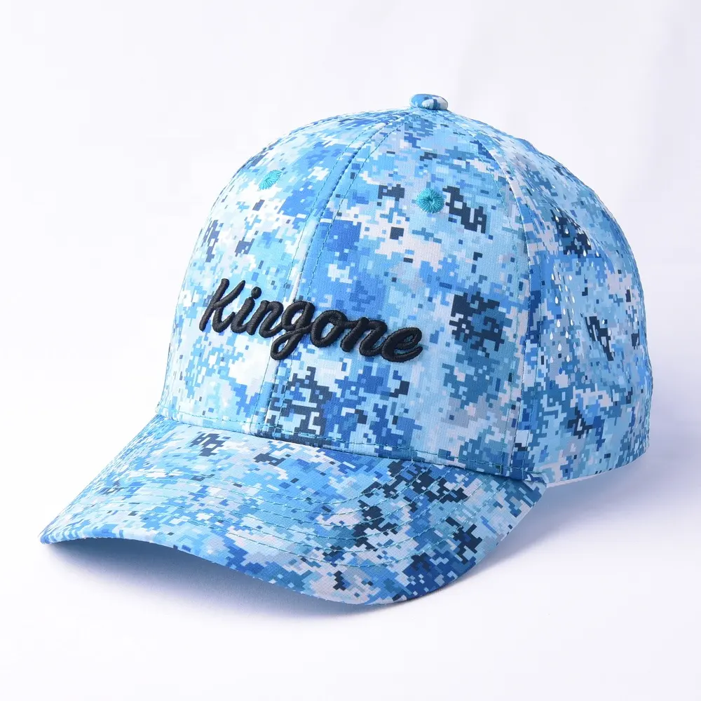 Gorra de béisbol con logotipo personalizado de alta calidad, bordado 3D, tela de pana de poliéster impermeable, sublimación, diseño impreso de camuflaje para fiestas