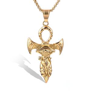 Collar con Colgante de Espada Ankh y Ojo de Horus Egipcio de Acero Inoxidable para Hombre, Chapado en Oro de 18K, Joyería Luminati, Venta al Por Mayor - Product Image 3