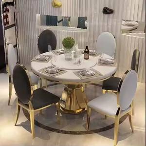 Lüks yuvarlak geri yemek sandalyesi düğün taraflar için altın paslanmaz çelik dayanıklı demir bacaklar ile otel mobilya ziyafet seti - Product Image 5