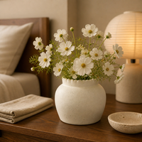 Vase à fleurs en céramique blanche, étanche, style rustique contemporain bohème, à large ouverture, petit et décoratif pour la maison, les tables de mariage et les étagères