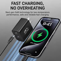 Cargador de Teléfono Móvil GaN de 40W con Doble Puerto Tipo C, Venta al Por Mayor de Fábrica, Adaptador de Carga Rápida para iPhone, Cargador Portátil