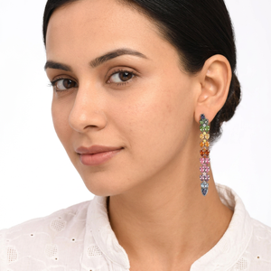 Colorful Lab Grown Sapphire Gold 925 Sterling Silver <b>Drop</b> Dangle Earrings <b>Rainbow</b> Pear Cut Wedding Fine Jewelry Women Wholesale - Product Image 6
