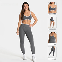 Ensemble de soutien-gorge de sport sans couture en Spandex/Nylon, respirant, haute élasticité, bretelles non ajustables, col en V, dos nu, pour la gym
