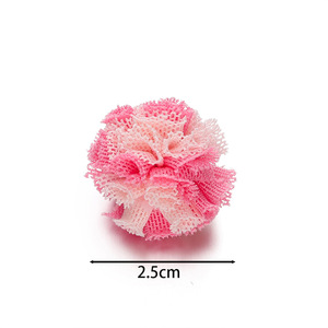 Accesorio para el cabello con pompón de encaje bicolor de 2.5 cm estilo coreano para niños, lazos para el cabello con flores de malla hechos a mano. - Product Image 2