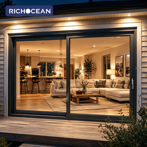 <span class=keywords><strong>Porte</strong></span> <span class=keywords><strong>coulissante</strong></span> extérieure en verre trempé de grande taille RICHOCEAN, cadre en aluminium, portes et fenêtres insonorisées pour la maison - Product Image 1