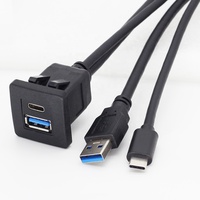 Soket Charger USB Mobil Persegi 3A Pengisian Cepat Flush Mount USB 3.0 Tipe C Kabel Ekstensi Jantan Betina
