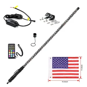 Pabrik Kualitas Tinggi Paling Terang Mengejar Warna LED Cahaya Cambuk Spiral LED Buggy Cambuk Antena Bendera untuk ATV/UTV/Truk/Polaris RZR