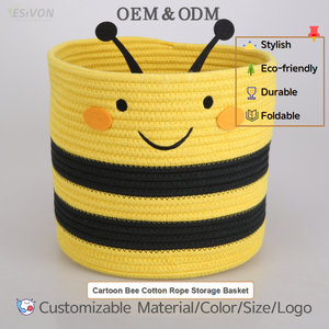 Cesta de Almacenamiento con Diseño de Abeja, de Cuerda de Algodón, Certificada por CPC, Plegable, para Habitación Infantil, Guardería, Organización de Juguetes, Venta al por Mayor de Fábrica, Personalizable - Product Image 2
