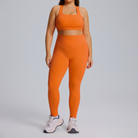 Ensemble de vêtements de sport 2 pièces pour femmes grandes tailles, Spandex/Nylon, haute élasticité, effet push-up, séchage rapide, résistant aux plis, motif uni