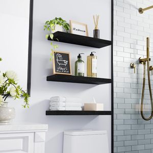 Étagère <span class=keywords><strong>murale</strong></span> rustique en bois avec garde-corps, style ferme, pour salle de bain, cuisine, chambre, bureau - Product Image 1