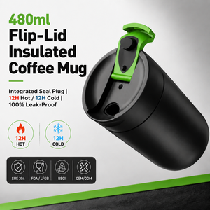 Taza de Café Aislada de 480 ml con Tapa Abatible, a Prueba de Fugas, Doble Pared, Acero Inoxidable, Taza de Viaje con Sello Integrado, 12-24 Horas - Product Image 3