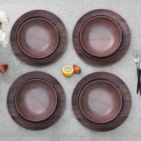 Service de vaisselle en mélamine imitation bois, incassable, style rustique, pour camping et fêtes en extérieur