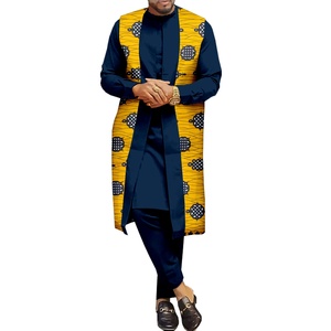 Ensemble 2 pièces formel Dashiki pour <span class=keywords><strong>homme</strong></span>, grande taille, en coton uni, brodé, anti-plis, à manches longues, motif géométrique, style ethnique africain - Product Image 2